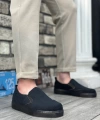Shoecide Sbo0339 Bağcıksız Kadife Siyah Siyah Taban Günlük Erkek Ayakkabı