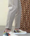 Shoecide Sbo0339 Bağcıksız Keten Krem Renkli Desenli Beyaz Taban Günlük Erkek Ayakkabı