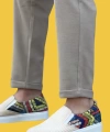 Shoecide Sbo0339 Bağcıksız Keten Krem Renkli Desenli Beyaz Taban Günlük Erkek Ayakkabı