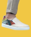 Shoecide Sbo0339 Bağcıksız Keten Krem Renkli Desenli Beyaz Taban Günlük Erkek Ayakkabı