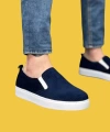 Shoecide Sbo0339 Bağcıksız Slip-on Kadife Lacivert Beyaz Taban Günlük Erkek Ayakkabı