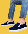 Shoecide Sbo0339 Bağcıksız Slip-on Kadife Lacivert Beyaz Taban Günlük Erkek Ayakkabı