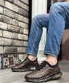 Shoecide Sbo0345 Hakiki Deri Rahat Taban Ayarlanabilir Lastik Bağcıklı Desenli Kahverengi Casual Erkek Ayakkabı