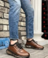 Shoecide Sbo0345 Hakiki Deri Rahat Taban Ayarlanabilir Lastik Bağcıklı Desenli Taba Casual Erkek Ayakkabı