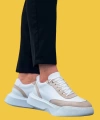 Shoecide Sbo0354 Bağcıklı Günlük Bağcıklı Erkek Krem Parçalı Beyaz Yüksek Taban Spor Ayakkabı