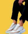 Shoecide Sbo0354 Bağcıklı Günlük Bağcıklı Erkek Krem Parçalı Beyaz Yüksek Taban Spor Ayakkabı