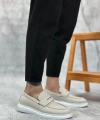 Shoecide Sbo0355 Bağcıksız Keten Beyaz Klasik Corcik Erkek Ayakkabı