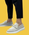 Shoecide Sbo0355 Bağcıksız Keten Gri Klasik Corcik Erkek Ayakkabı