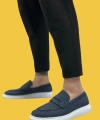 Shoecide Sbo0355 Bağcıksız Keten Lacivert Klasik Corcik Erkek Ayakkabı