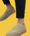 Shoecide Sbo0359 Doğal Deri Tozu Bağcıksız Kauçuk El Yapımı Espadril Taban Krem Renk Erkek Ayakkabı