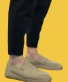 Shoecide Sbo0359 Doğal Deri Tozu Bağcıksız Kauçuk El Yapımı Espadril Taban Krem Renk Erkek Ayakkabı