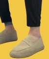 Shoecide Sbo0359 Doğal Deri Tozu Bağcıksız Kauçuk El Yapımı Espadril Taban Krem Renk Erkek Ayakkabı