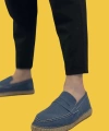 Shoecide Sbo0359 Doğal Deri Tozu Bağcıksız Kauçuk El Yapımı Espadril Taban Mavi Renk Erkek Ayakkabı