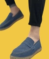 Shoecide Sbo0359 Doğal Deri Tozu Bağcıksız Kauçuk El Yapımı Espadril Taban Mavi Renk Erkek Ayakkabı