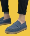 Shoecide Sbo0359 Doğal Deri Tozu Bağcıksız Kauçuk El Yapımı Espadril Taban Mavi Renk Erkek Ayakkabı