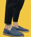 Shoecide Sbo0359 Doğal Deri Tozu Bağcıksız Kauçuk El Yapımı Espadril Taban Mavi Renk Erkek Ayakkabı