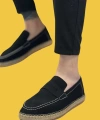 Shoecide Sbo0359 Doğal Deri Tozu Bağcıksız Kauçuk El Yapımı Espadril Taban Siyah Renk Erkek Ayakkabı