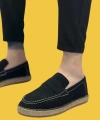 Shoecide Sbo0359 Doğal Deri Tozu Bağcıksız Kauçuk El Yapımı Espadril Taban Siyah Renk Erkek Ayakkabı