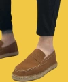 Shoecide Sbo0359 Doğal Deri Tozu Bağcıksız Kauçuk El Yapımı Espadril Taban Taba Renk Erkek Ayakkabı