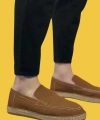 Shoecide Sbo0359 Doğal Deri Tozu Bağcıksız Kauçuk El Yapımı Espadril Taban Taba Renk Erkek Ayakkabı