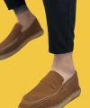 Shoecide Sbo0359 Doğal Deri Tozu Bağcıksız Kauçuk El Yapımı Espadril Taban Taba Renk Erkek Ayakkabı