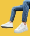 Shoecide Sbo0505 Çengel Bağcıklı Tırtıklı Taban Beyaz Renk Yüksek Tabanlı Günlük Ayakkabı