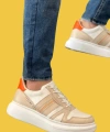 Shoecide Sbo0548 Kalın Yüksek Krem Beyaz Taban Beyaz Bağcıklı Spor Erkek Ayakkabı