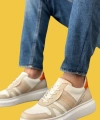 Shoecide Sbo0548 Kalın Yüksek Krem Beyaz Taban Beyaz Bağcıklı Spor Erkek Ayakkabı