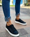 Shoecide Sho043 Bağcıklı Delikli Desen Yüksek Taban Cbt Cowien Kadın Ayakkabi Sıyah