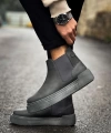 Shoecide Sho069 Bağcıksız Lastikli Chelsea Crt Harmany Erkek Bot Antrasıt