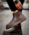 Shoecide Sho069 Bağcıksız Lastikli Chelsea Crt Harmany Erkek Bot Kahve