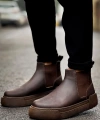 Shoecide Sho069 Bağcıksız Lastikli Chelsea Crt Harmany Erkek Bot Kahve