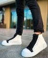 Shoecide Sho167 Bağcıklı Yüksek Taban Gbt Blazer Erkek Spor Bot Beyaz/sıyah