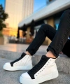 Shoecide Sho167 Bağcıklı Yüksek Taban Gbt Blazer Erkek Spor Bot Beyaz/sıyah