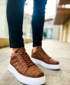 Shoecide Sho209 Bağcıklı Yüksek Taban Özel Tasarım Obt Vimini Erkek Ayakkabı Taba
