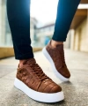 Shoecide Sho209 Bağcıklı Yüksek Taban Özel Tasarım Obt Vimini Erkek Ayakkabı Taba