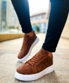 Shoecide Sho209 Bağcıklı Yüksek Taban Özel Tasarım Obt Vimini Erkek Ayakkabı Taba
