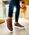 Shoecide Sho209 Bağcıklı Yüksek Taban Özel Tasarım Obt Vimini Erkek Ayakkabı Taba