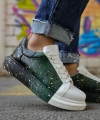 Shoecide Sho254 Bağcıklı Yüksek Taban Özel Tasarım Cbt Pittura Erkek Ayakkabı 437 Beyaz / Yesıl / Sıyah