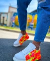 Shoecide Sho254 Bağcıklı Yüksek Taban Özel Tasarım Cbt Pittura Erkek Ayakkabı 535 Neon Turuncu / Sıyah Yağmur