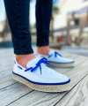 Shoecide Sho311 Bağcıklı Jüt Taban Espadril Erkek Ayakkabı Beyaz / Sax Mavı