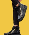 Shoecide Snr-512 Bağcıklı ve Çift Fermuarlı Kalın Yüksek Siyah Taban  Siyah Erkek Spor Bot