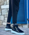 Shoecide Snr-512 Boa Kalın Yüksek Taban Çift Fermuarlı Siyah Erkek Spor Bot