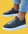 Shoecide Wg01 Bağcıklı Rahat Taban Gri Delikli Erkek Yüksek Taban Ayakkabı