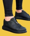 Shoecide Wg010 Fermuarlı Yüksek Taban Kömür Cilt Erkek Casual Ayakkabı