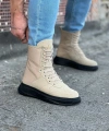 Shoecide Wg012 Bej Kömür Süet Uzun Bağcıklı  Bot