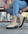 Shoecide Wg012 Bej Kömür Süet Uzun Bağcıklı  Bot