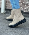 Shoecide Wg012 Bej Kömür Süet Uzun Bağcıklı  Bot