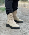 Shoecide Wg012 Bej Kömür Süet Uzun Bağcıklı  Bot