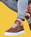 Shoecide Wg022 Bağcıklı Rahat Taban İğne Desen Taba Erkek Casual Ayakkabı